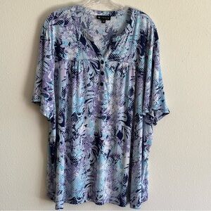N Touch Women's Abstract Print Top Short Sleeve SZ 3X